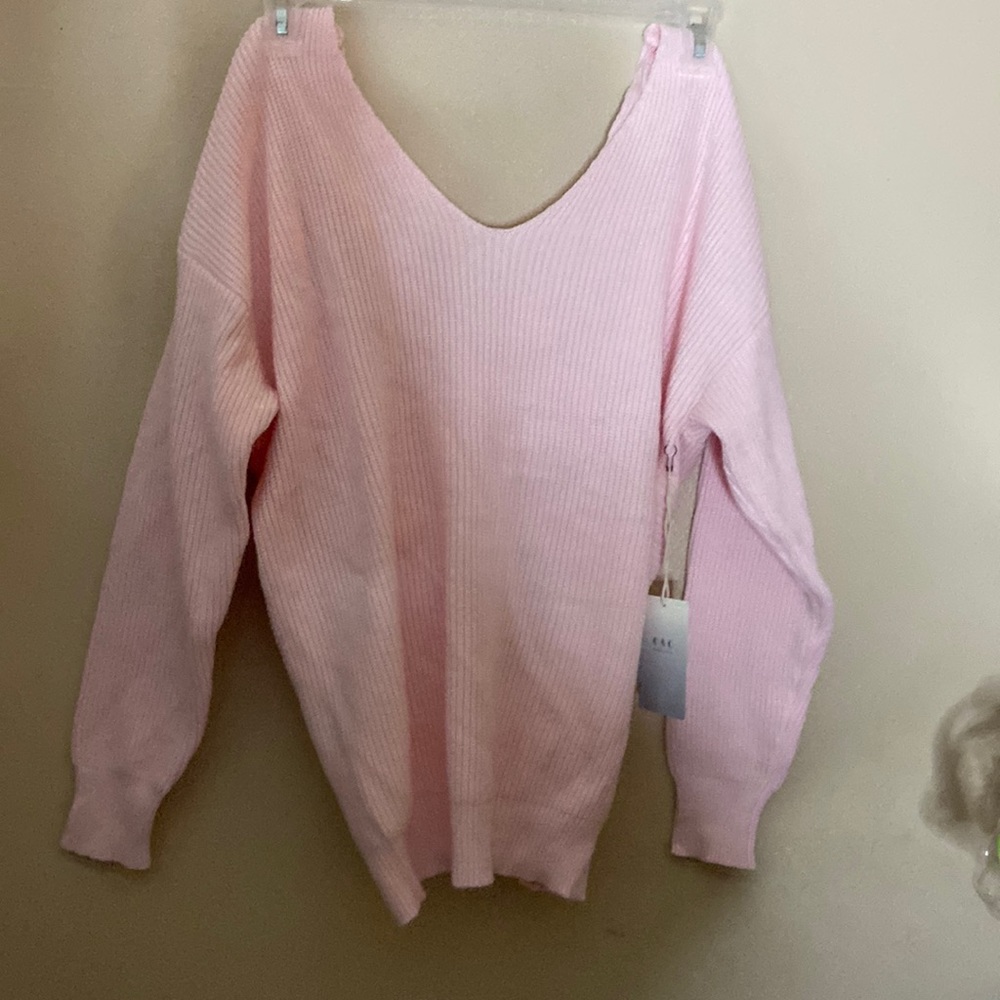 O&O pink back twist sweater